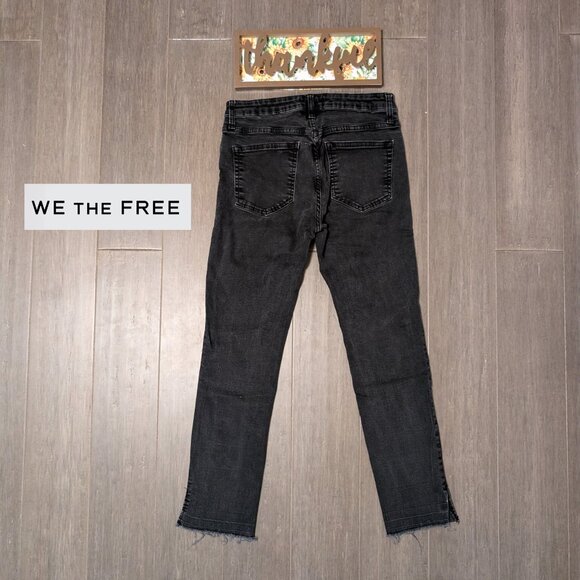 Free People We the Free, Skinny Ankle Jeans, Black, Split Raw Hem, Size 27 - Picture 3 of 13